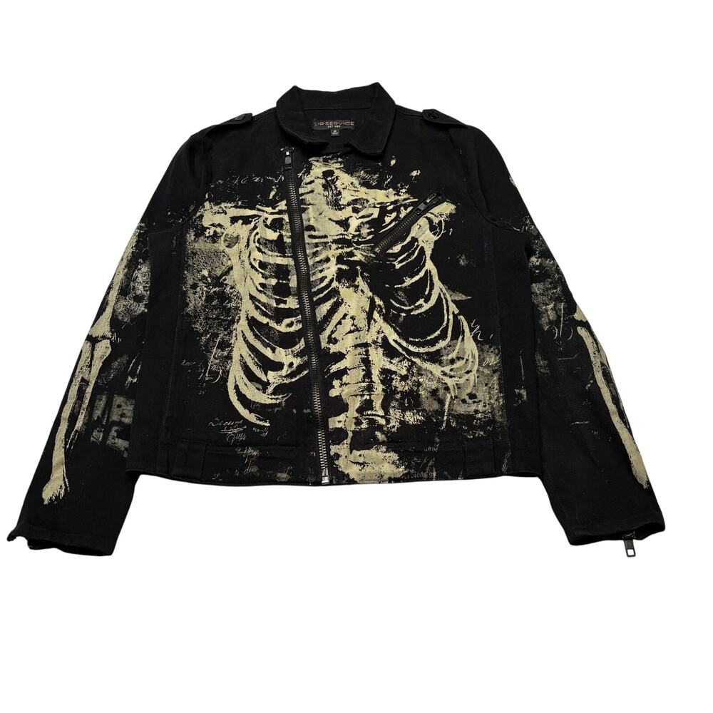 Lip Service Skeleton Canvas Moto Jacket Men's Medium Y2K Goth Biker Punk